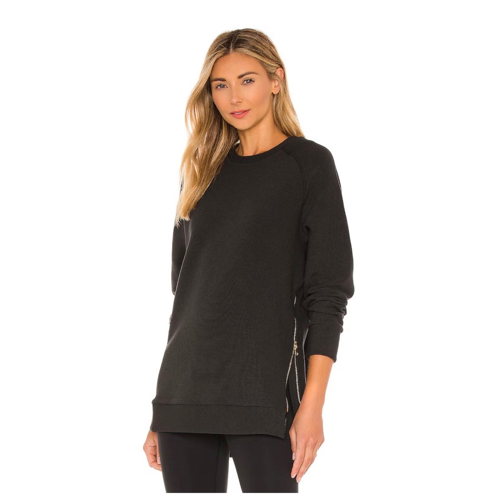 Varley Manning Sweatshirt Black Ottoman Rib Tunic Side Zip Size S